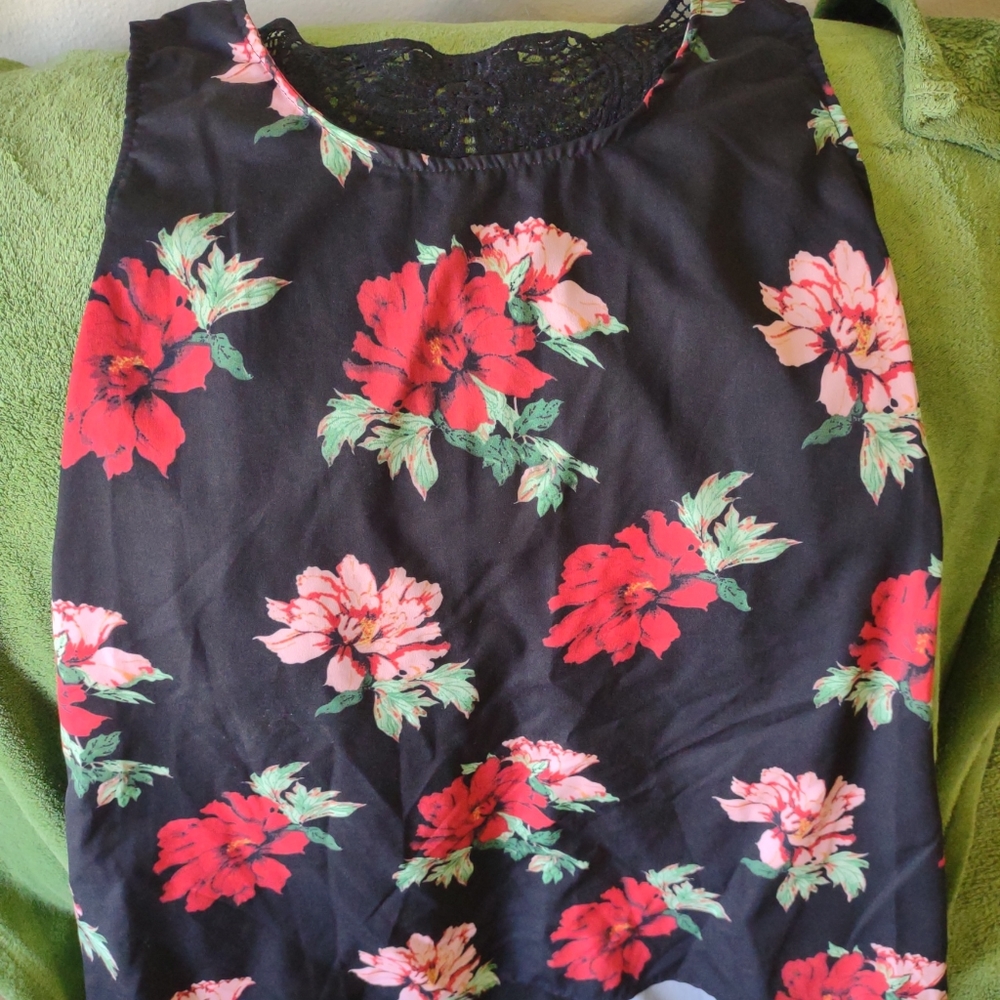 Aige Flower Print lace back Tank Top
